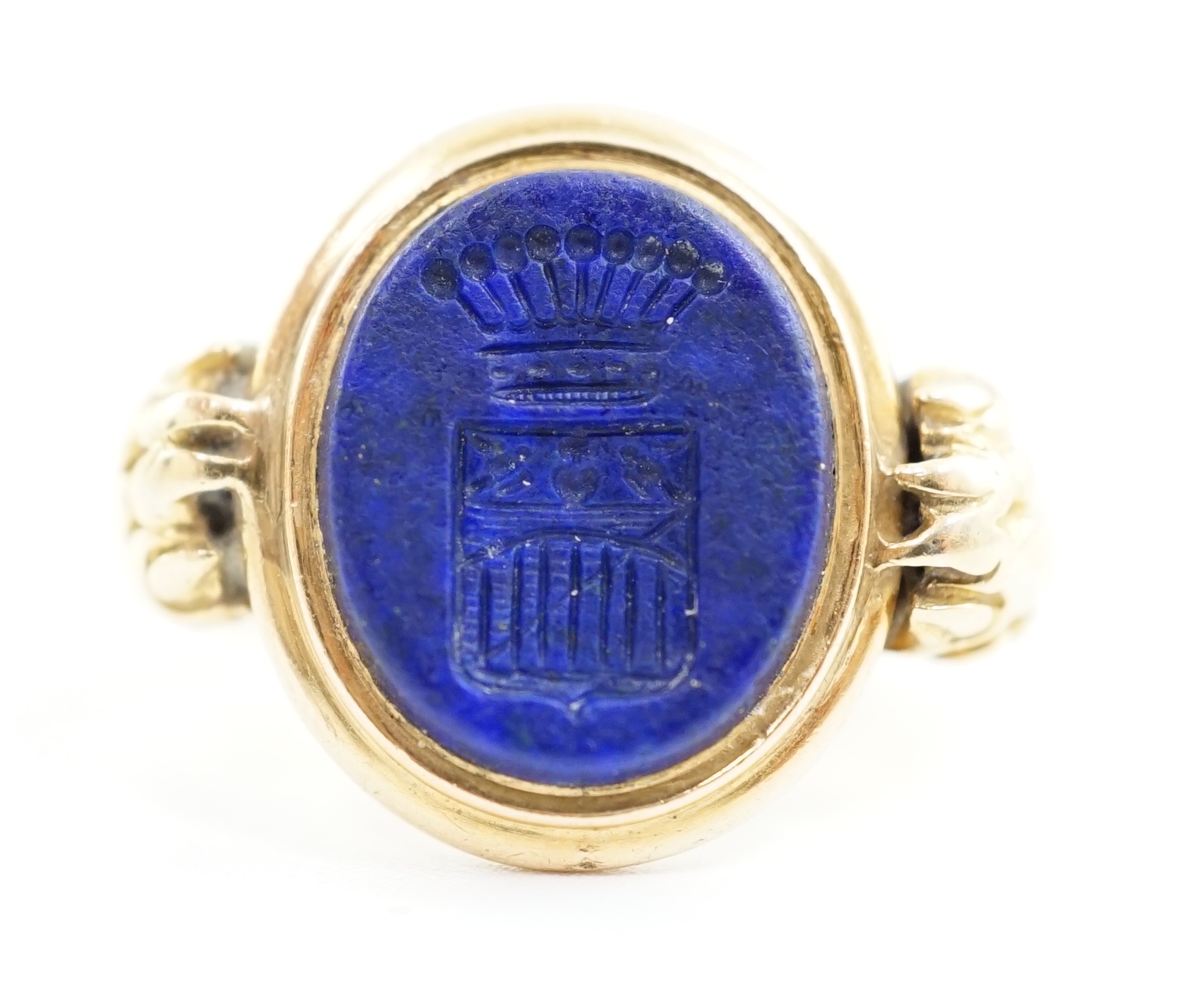 A 19th century gold and lapis lazuli set intaglio ring